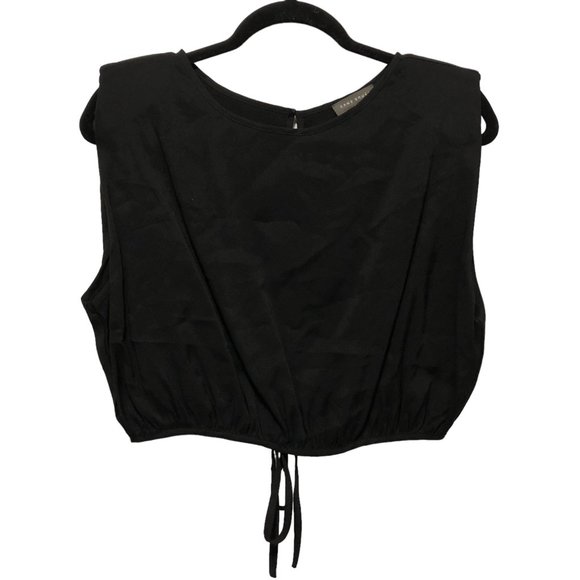 NEW Sans Souci Solid Black Round Neck Back Slits Sleeveless Top M - Picture 1 of 8